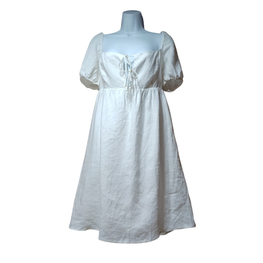 Wilfred Aritzia White Linen Size 10 Front Tie Puff Sleeve Cottage‎ Boho Summer